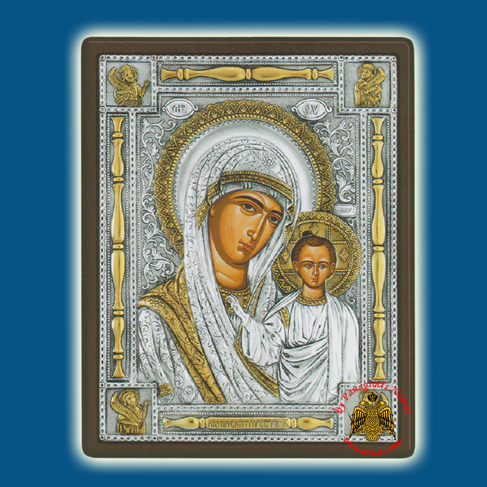 Holy Virgin Mary Theotokos Panagia Russian Silver Holy Icon