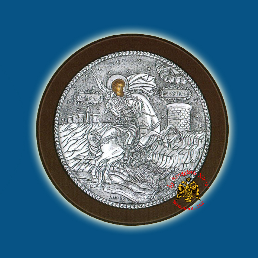Saint George Silver Holy Icon Round Design