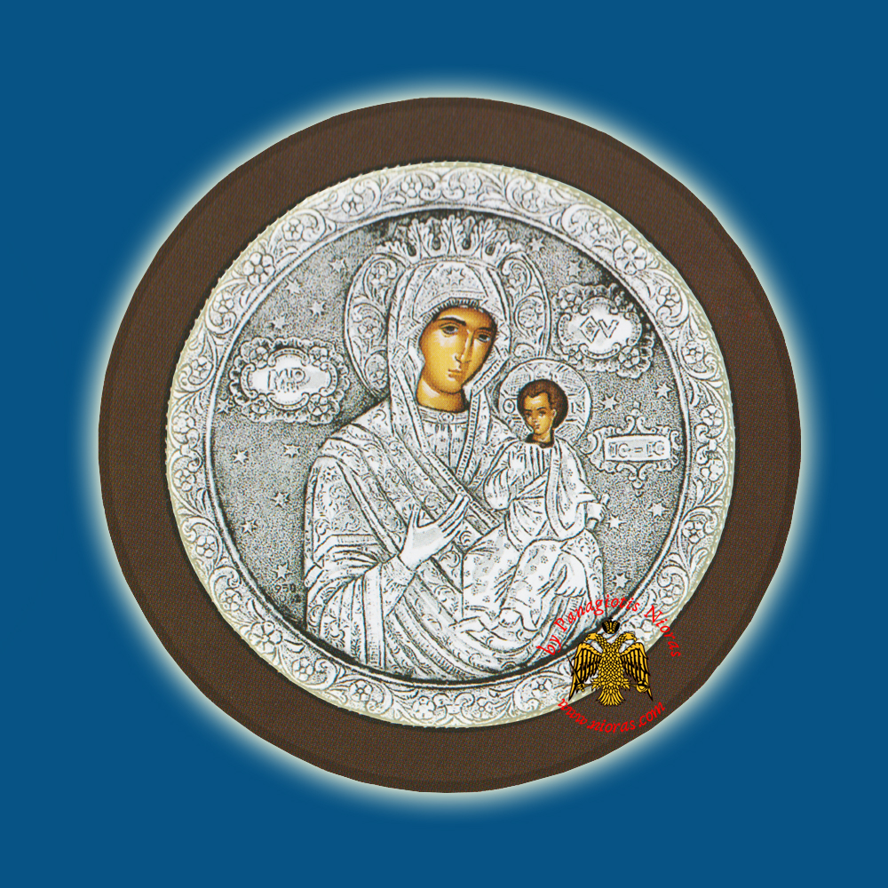 Holy Virgin Mary Theotokos Panagia Amolintos Silver Holy Icon Round Design