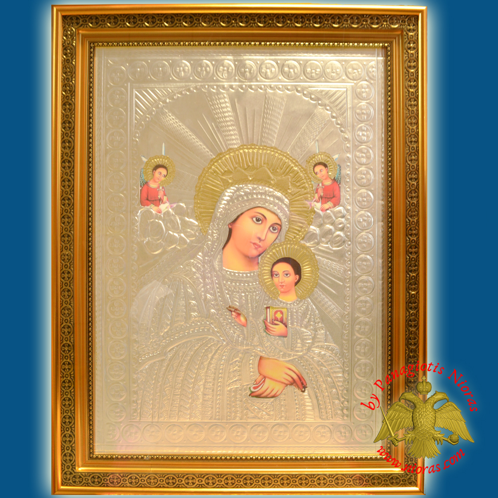 Orthodox Church Holy Icon of Theotokos Panagia with Glass Wooden Frame