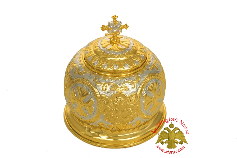 Reliquary Crown Box Gold Plated with Opening Lid h:20 d:17cm