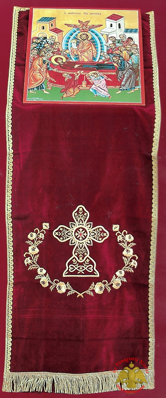 Orthodox Iconostasis Velvet Cover with Golden Cross Embroidery Flowers