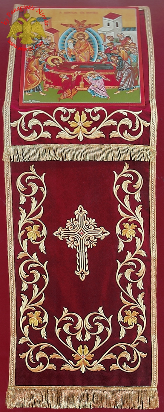 Orthodox Iconostasis Velvet Cover with Golden Cross Embroidery