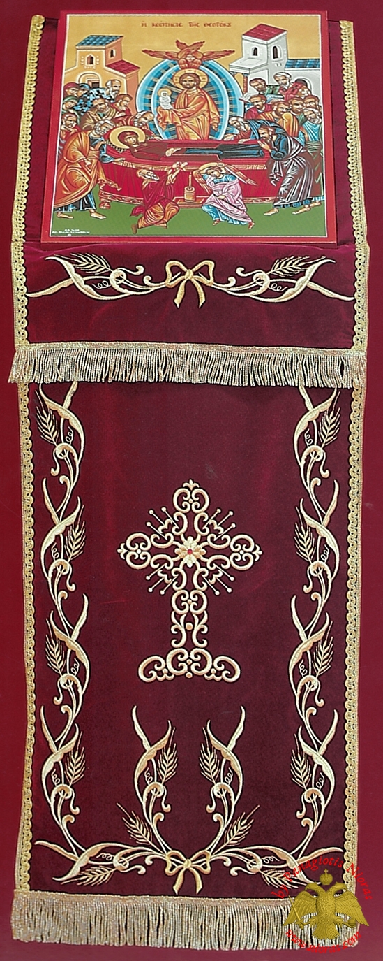 Orthodox Iconostasis Velvet Cover with Golden Cross and Wheat Ears Embroidery