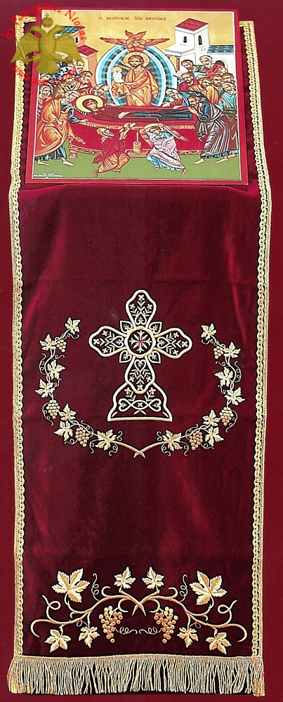 Orthodox Iconostasis Velvet Cover with Golden Cross and Grapes Embroidery