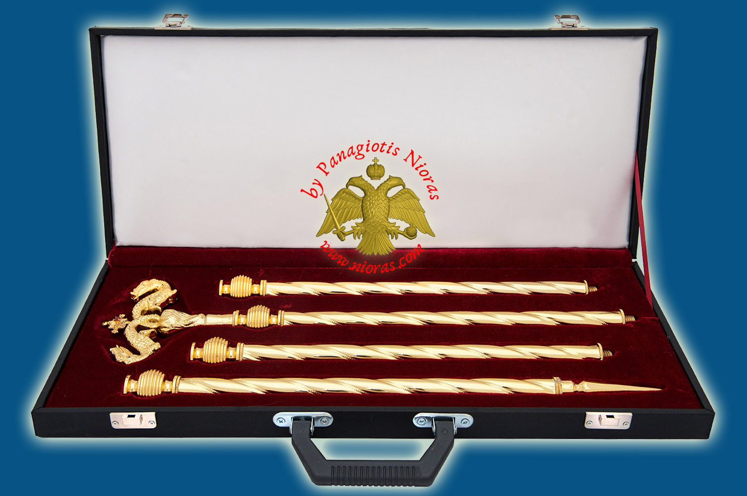 Orthodox Bishop Crosier with Leather Suitcase Gold Plated