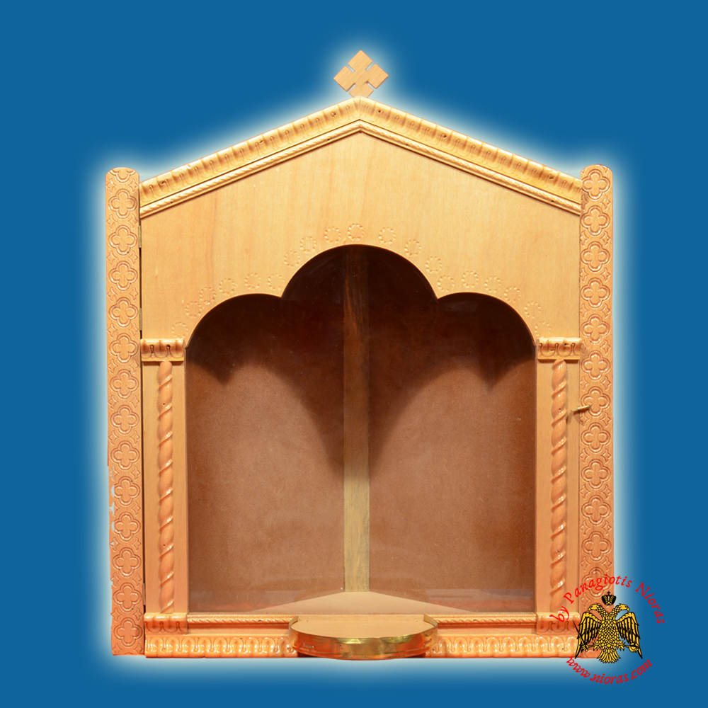 Iconostasis Icon Wooden Case Corner C With Base For Oil Candle Natural Polished Color