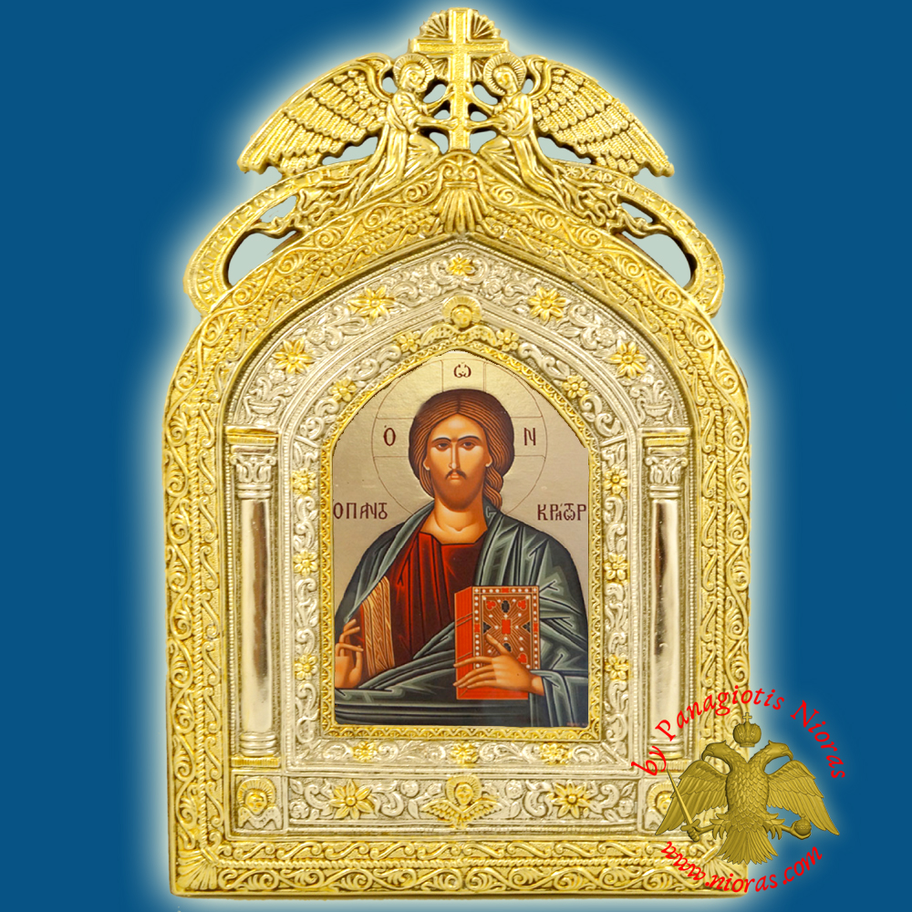 Εικόνα του Χριστού σε Χαρτί με Πλαίσιο Αγγέλους της Τήνου