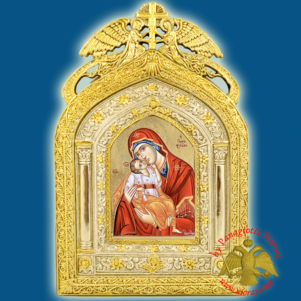 Angels Frame Holy Icon of Theotokos Panagia Paper Icon