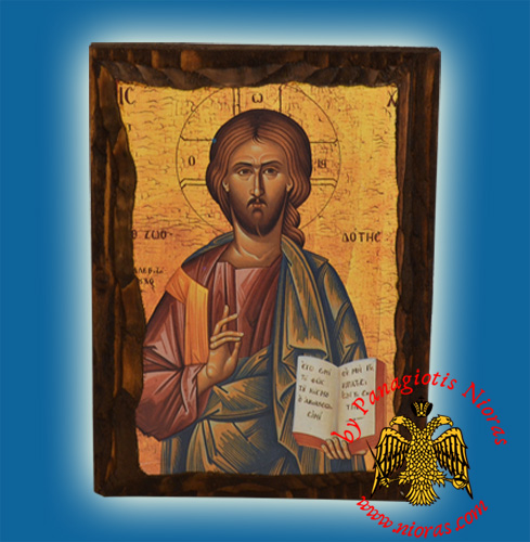 Byzantine Wooden Icon Antique Style Christ Light Giver