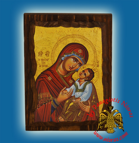 Byzantine Wooden Icon Panagia of Love