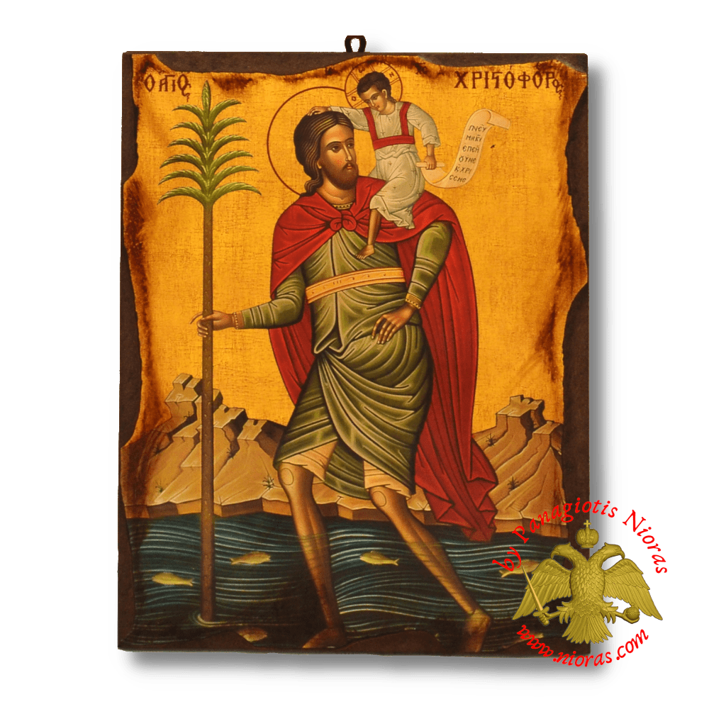 Byzantine Wooden Icon Antique Saint Christopher