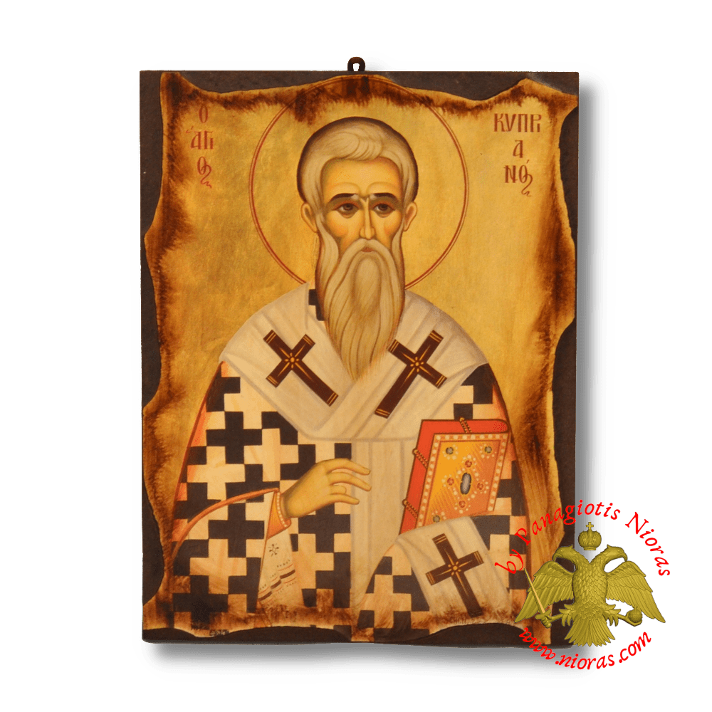 Byzantine Wooden Icon Antique Saint Cyprian