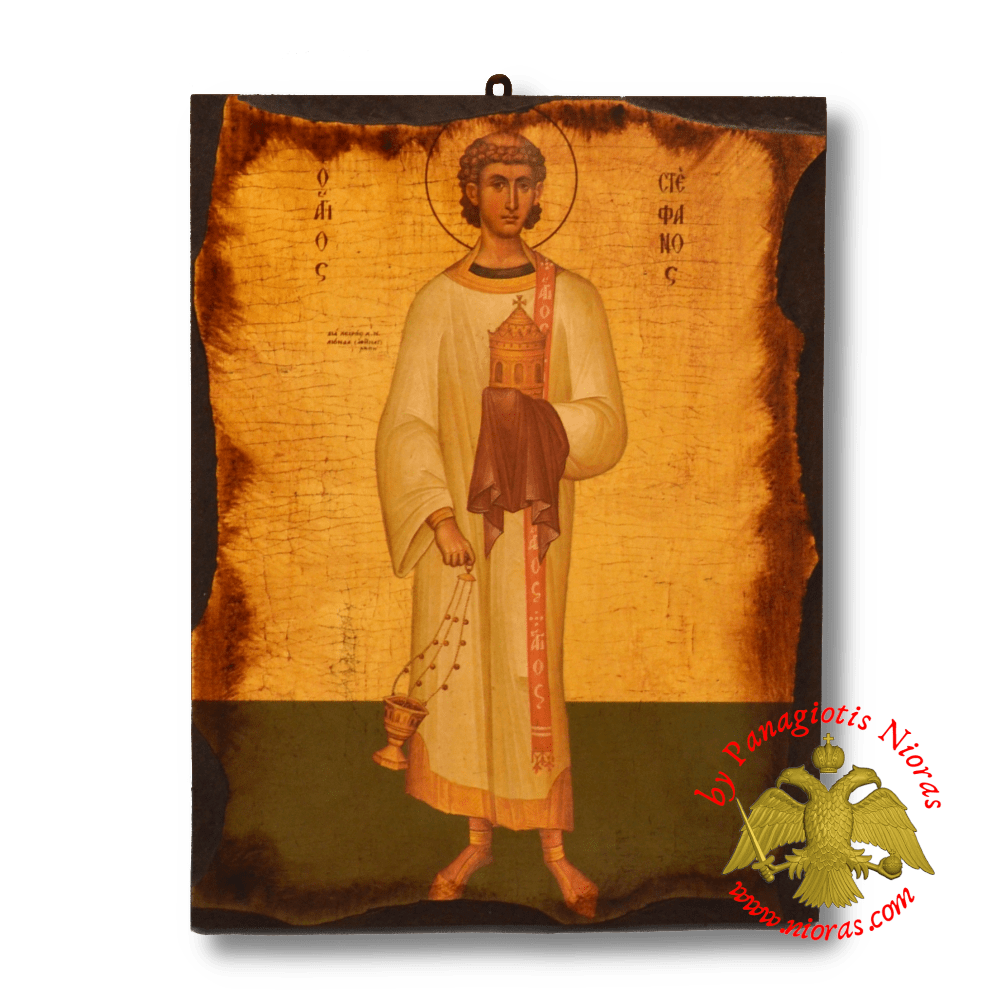 Byzantine Wooden Icon Antique Style Saint Stefan