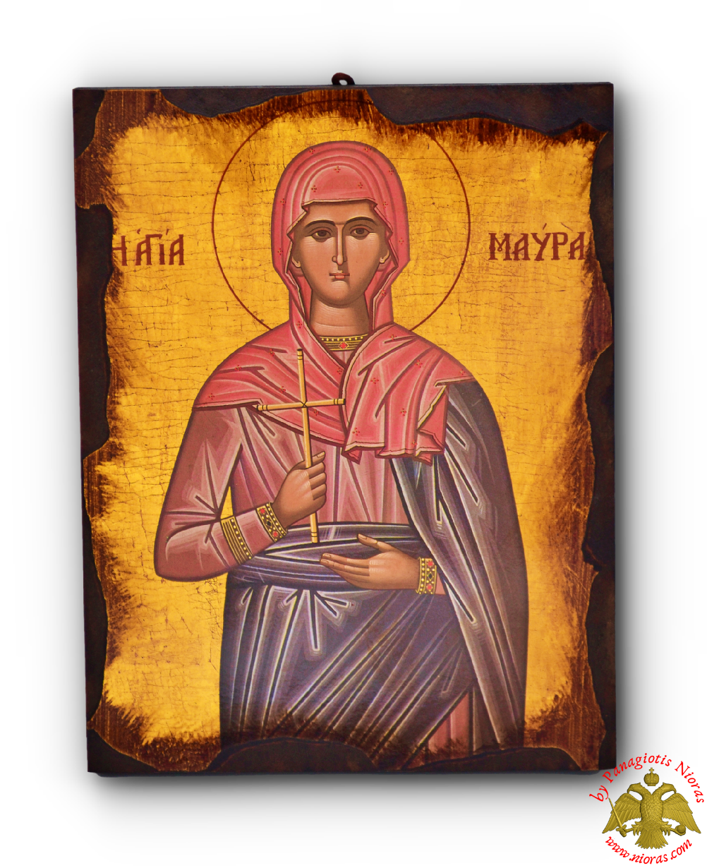 Byzantine Wooden Icon Antique Style Saint Mavra