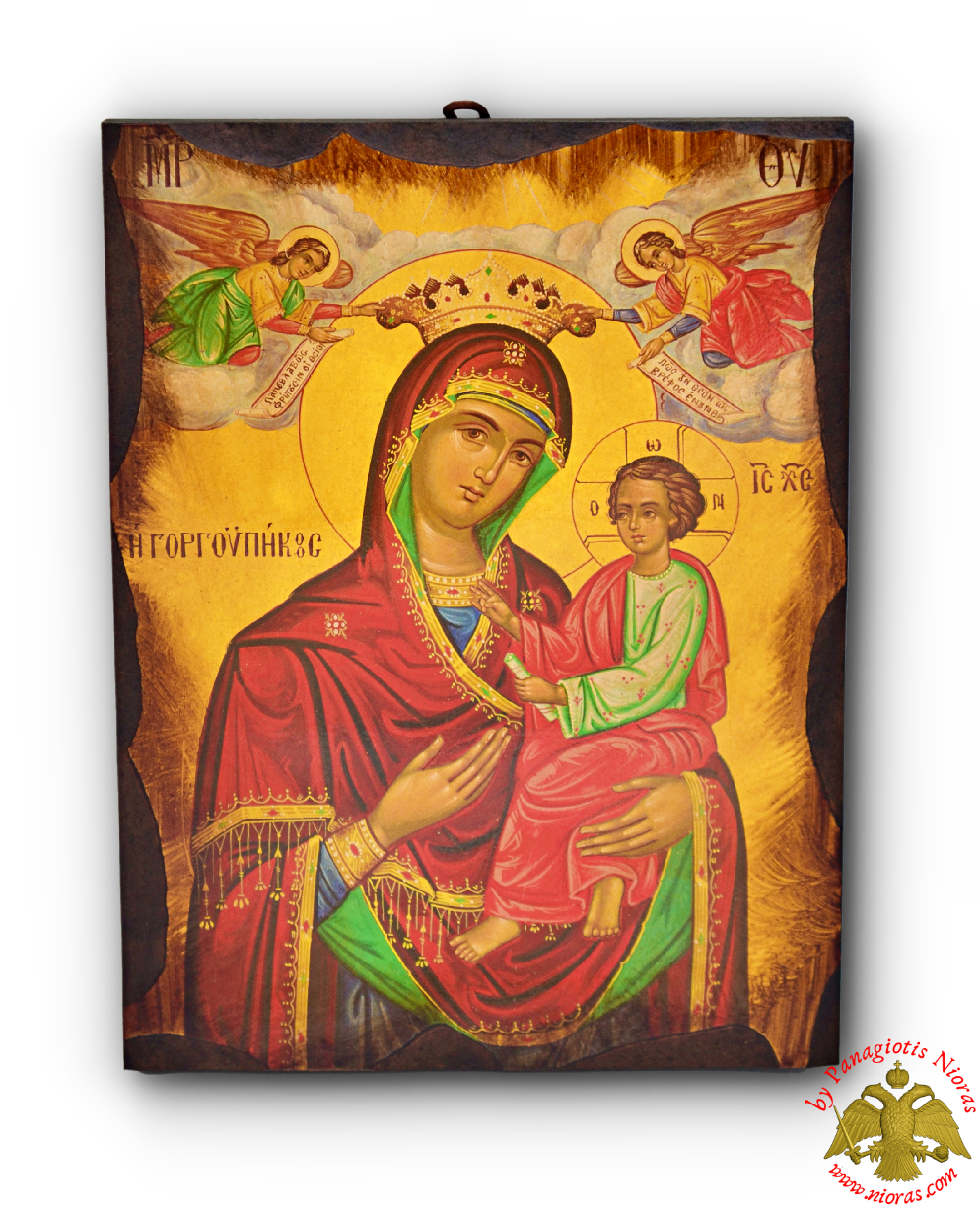 Byzantine Wooden Icon Antique Style Theotokos Gorgoepikoos