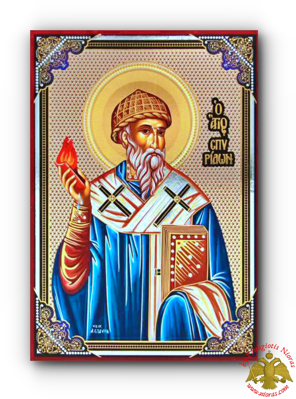 Russian Orthodox Saint Spiridon of Corfu Silver Printed Wooden Icon