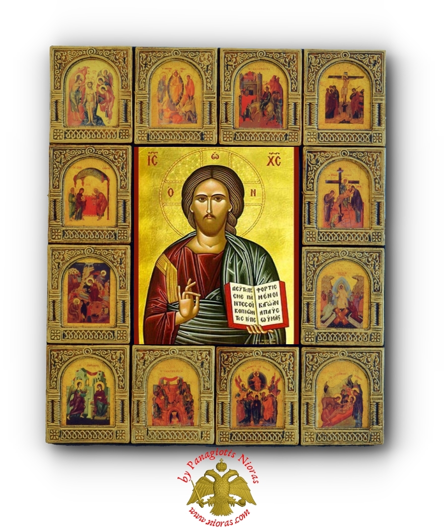 Antique Style Icon Christ Dodekaorton 25x30cm