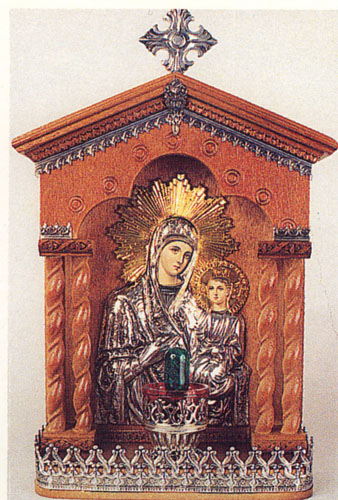 Traditional Orthodox Icon with Electric Lamp A' Wooden Coloured Silver Plated Decor