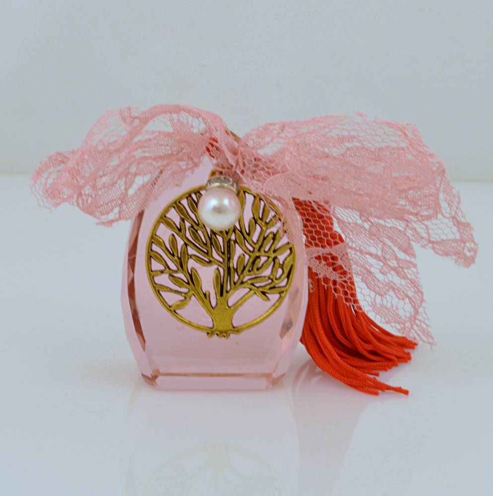 Lucky Charm Crystal Pink with Brass Tree and Wish Ribbon