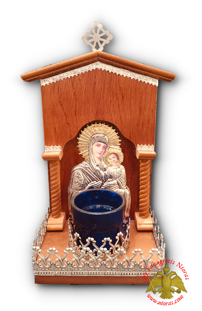 Traditional Wooden Iconostasis with Glass Oil Cup 15cm x 27cm
