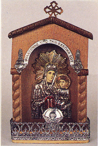 Traditional Orthodox Icon with Electric Lamp E' Wooden Coloured