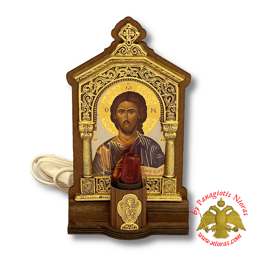 Traditional Orthodox Greek Iconostasis with Electric Lamp 20x11x5cm