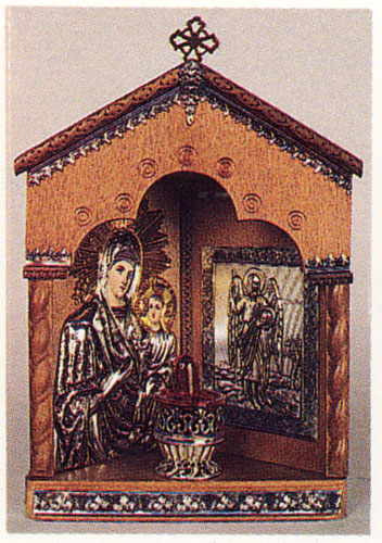 Traditional Orthodox Wooden Iconostasis with Electric Lamp Corner Wooden Coloured 21x32cm