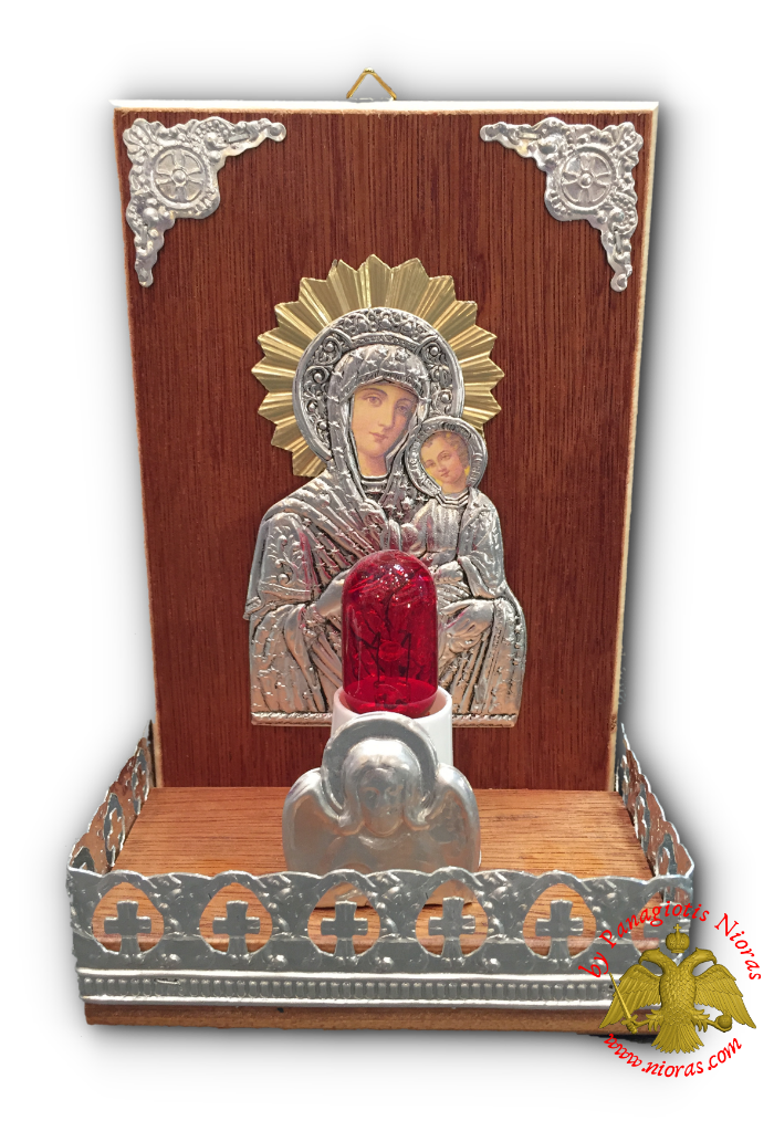 Traditional Orthodox Icon with Electric Lamp Rectanqular Wooden Coloured