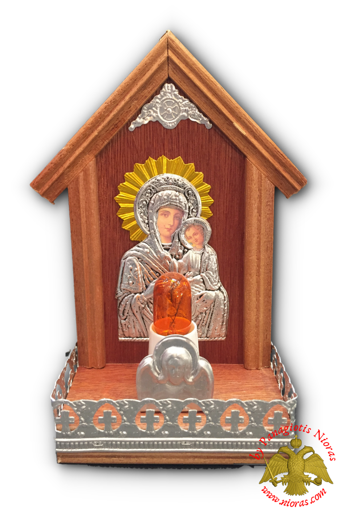 Traditional Orthodox Icon with Electric Lamp Trianqular Wooden Coloured