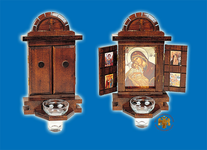 Orthodox Traditional Icon WoodCarved Doors with Glass Oil Cup