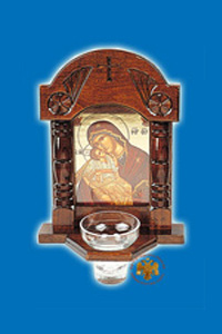 Orthodox Traditional Icon WoodCarved Cross in the Top with Glass Oil Cup