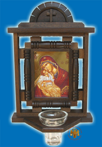 Orthodox Traditional WoodCarved Icon H' with Glass Oil Cup