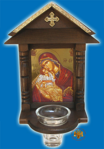 Orthodox Traditional WoodCarved Icon I' with Glass Oil Cup