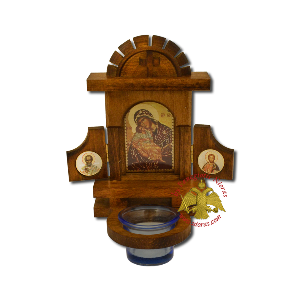 Orthodox Traditional Icon WoodCarved Doors with Vigil Glass Oil Cup