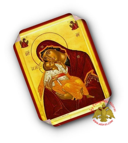 Laminated Byzantine Icon of Holy Virgin Mary Sweet Kissing with Angels - Liondas
