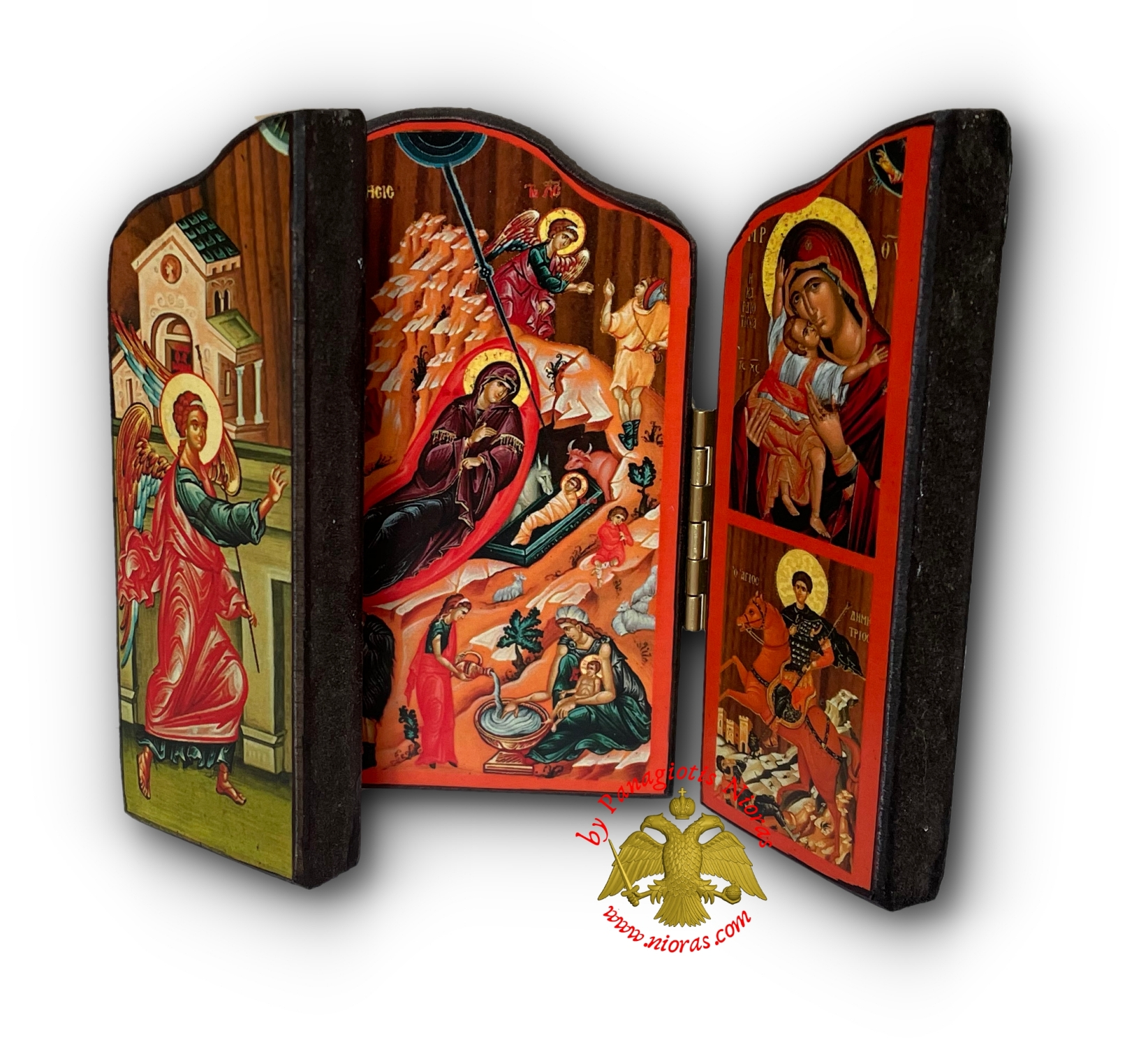 Orthodox Wooden Triptych With Holy Annunciation Inner Christ Nativity Icon 30x40cm
