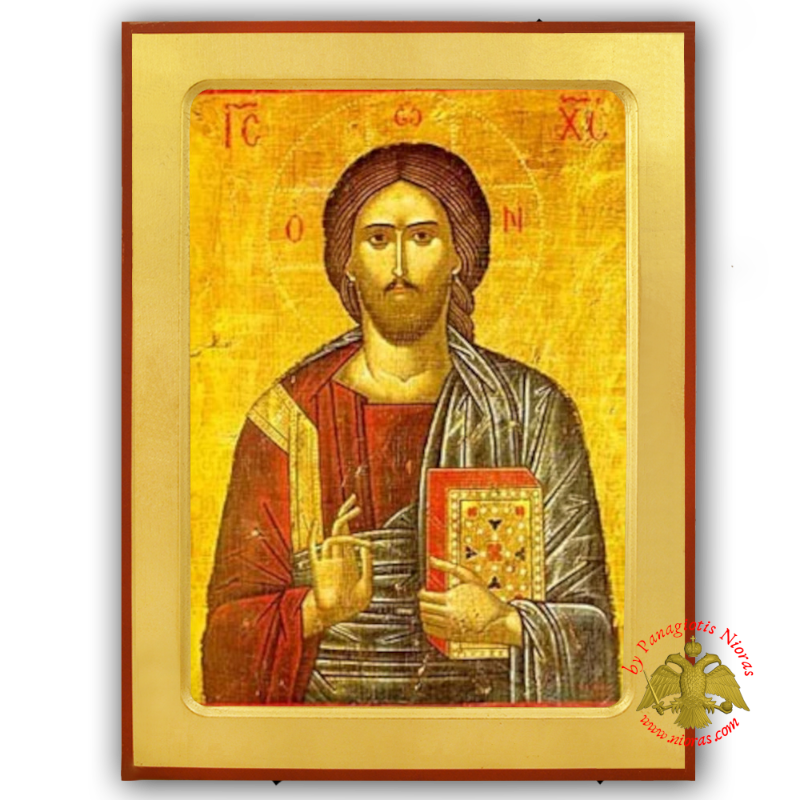 Christ Blessing Monk Michael Mount Athos Byzantine Wooden Icon