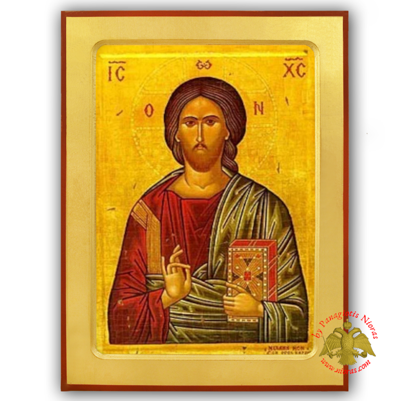 Christ Blessing Monk Michael, Mount Athos Byzantine Wooden Icon