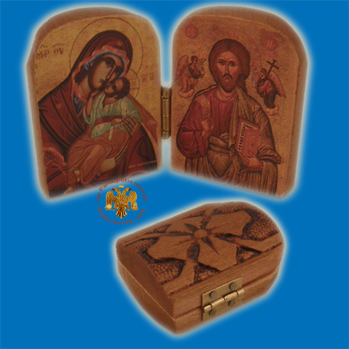 Orthodox Wooden Diptych 8cm x 5cm With Holy Icons Theotokos and Christ