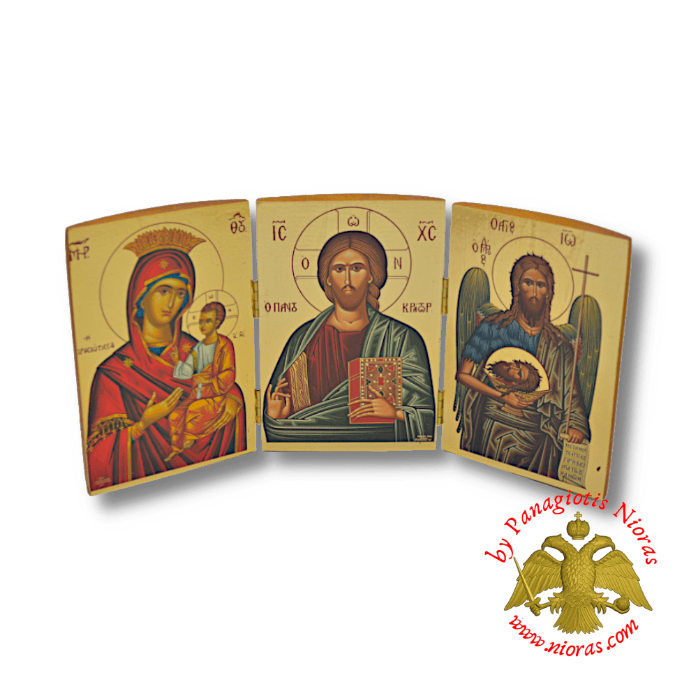 Orthodox Wooden Triptych Deisis Theotokos Prousiotissa 14x29cm Gold Paper