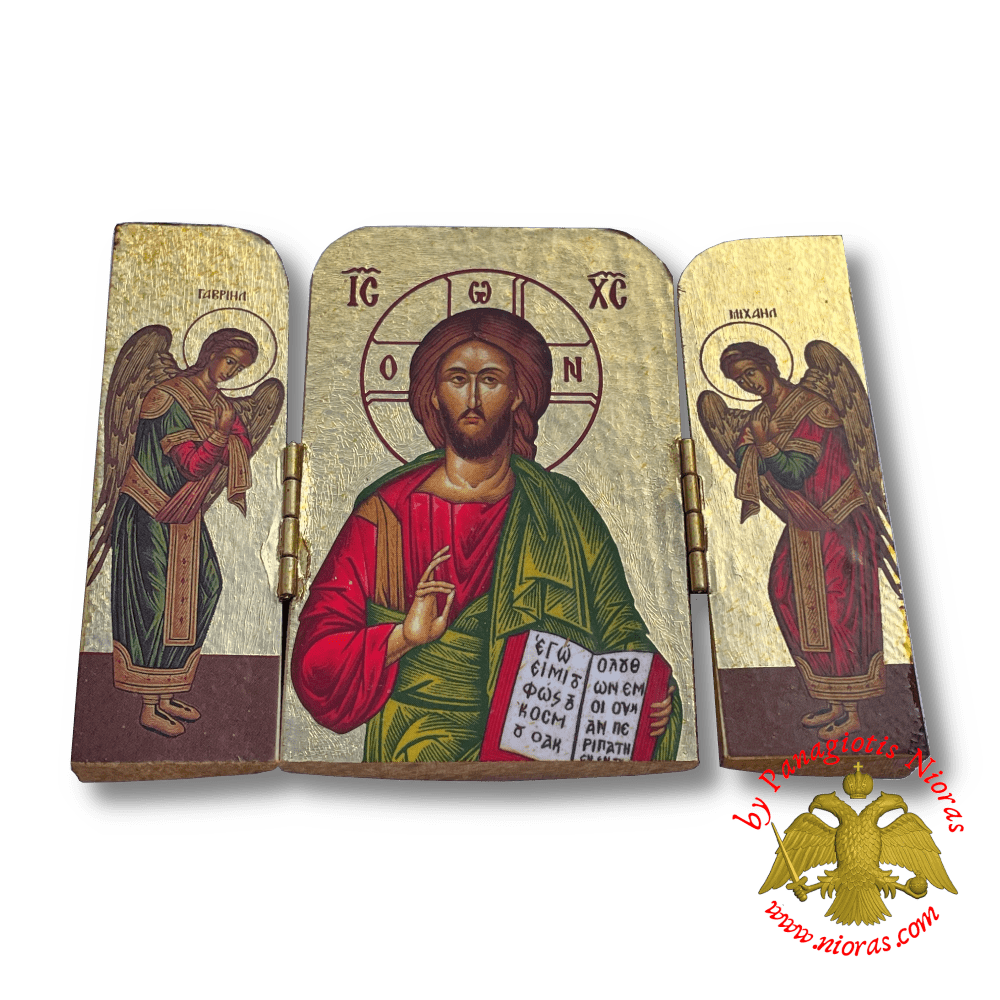 Orthodox Wooden Triptych Christ Icon 10cm x 7cm Gold Leaf Paper
