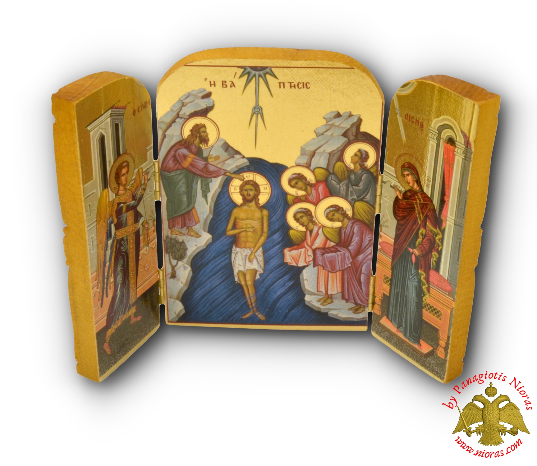 Icon Triptych 14cm x 20cm With Gold Leaf Paper Baptism of Christ