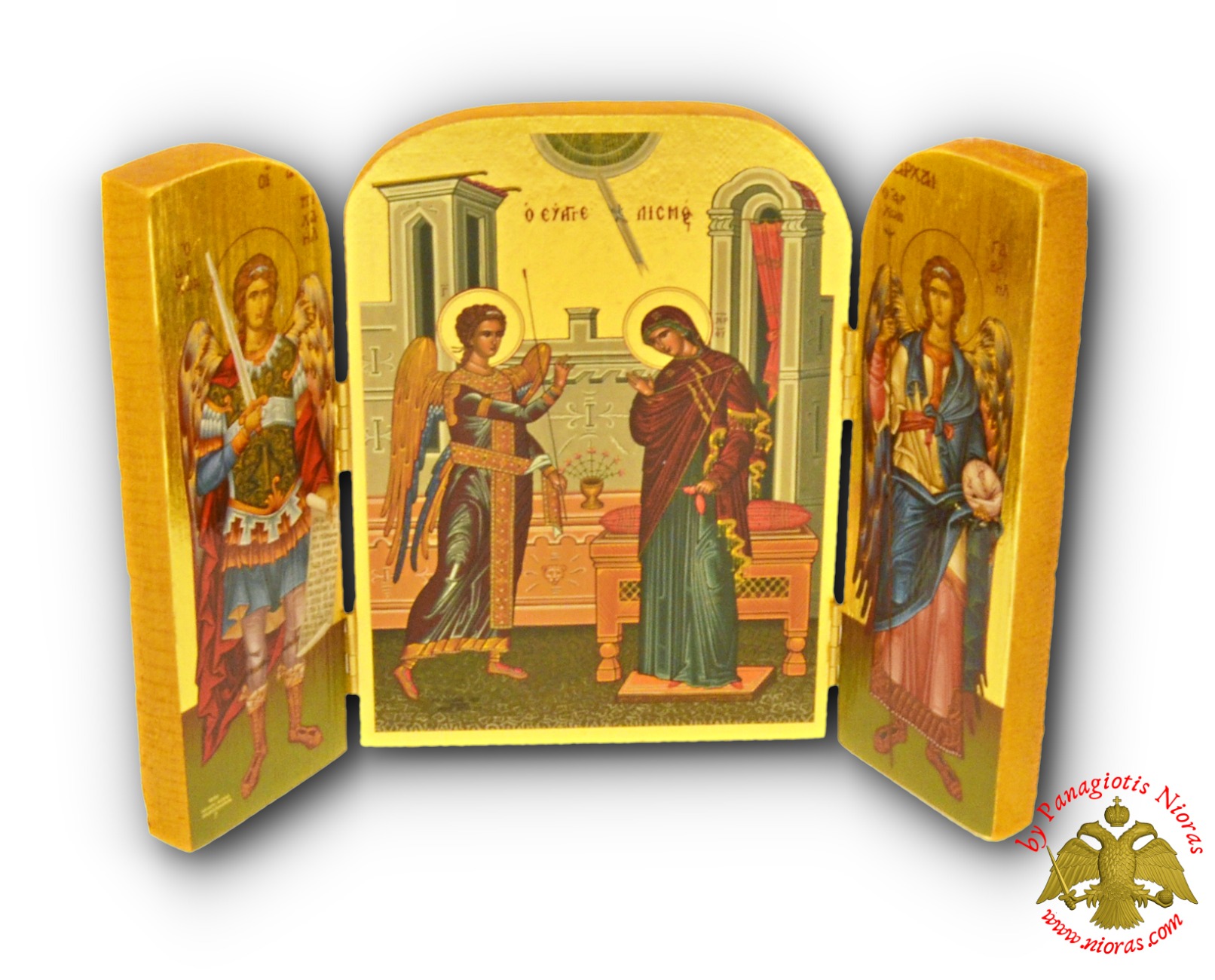 Icon Triptych Gold Leaf Paper Annunciation 14x20cm