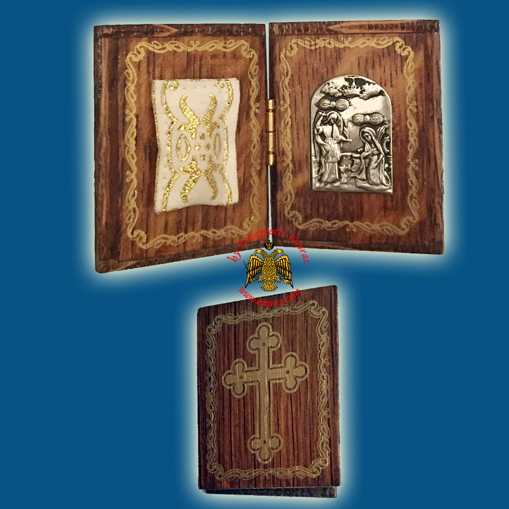 Diptych Wooden Orthodox Traditional Amulet with Metal Annunciation Icon 4x5cm