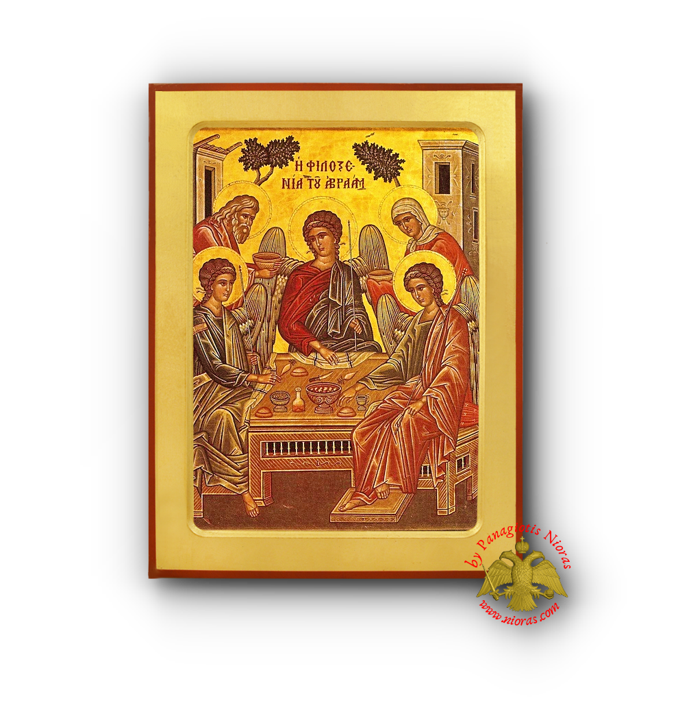 The Hospitality of Abraham Byzantine Wooden Icon By Monk Michael Mount Athos