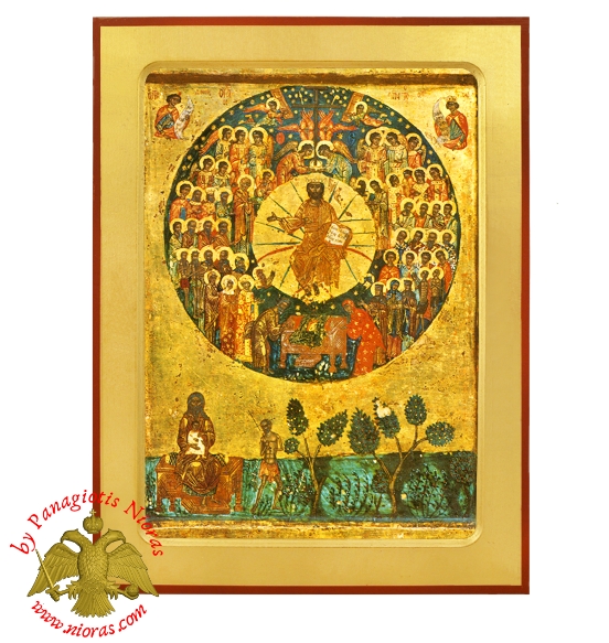 All Saints Divine Chorus Byzantine Wooden Icon Original Theme from Holy Monastery Pantocrator