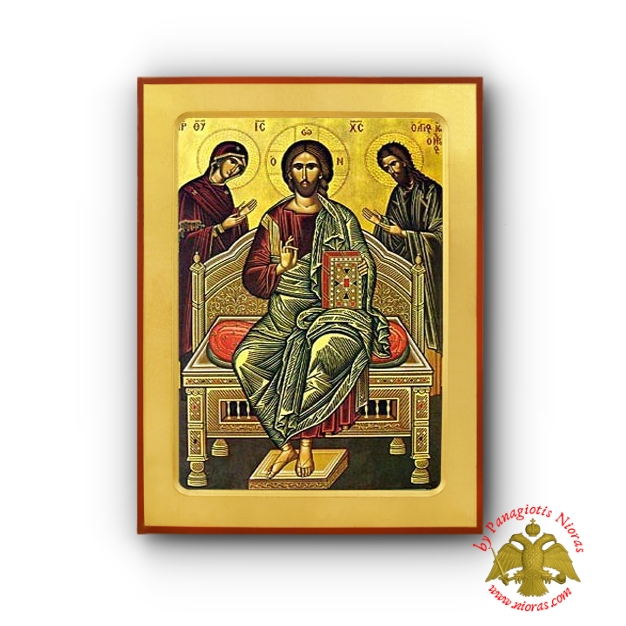 Christ Deisis Byzantine Wooden Icon Iconographer Monk Michael