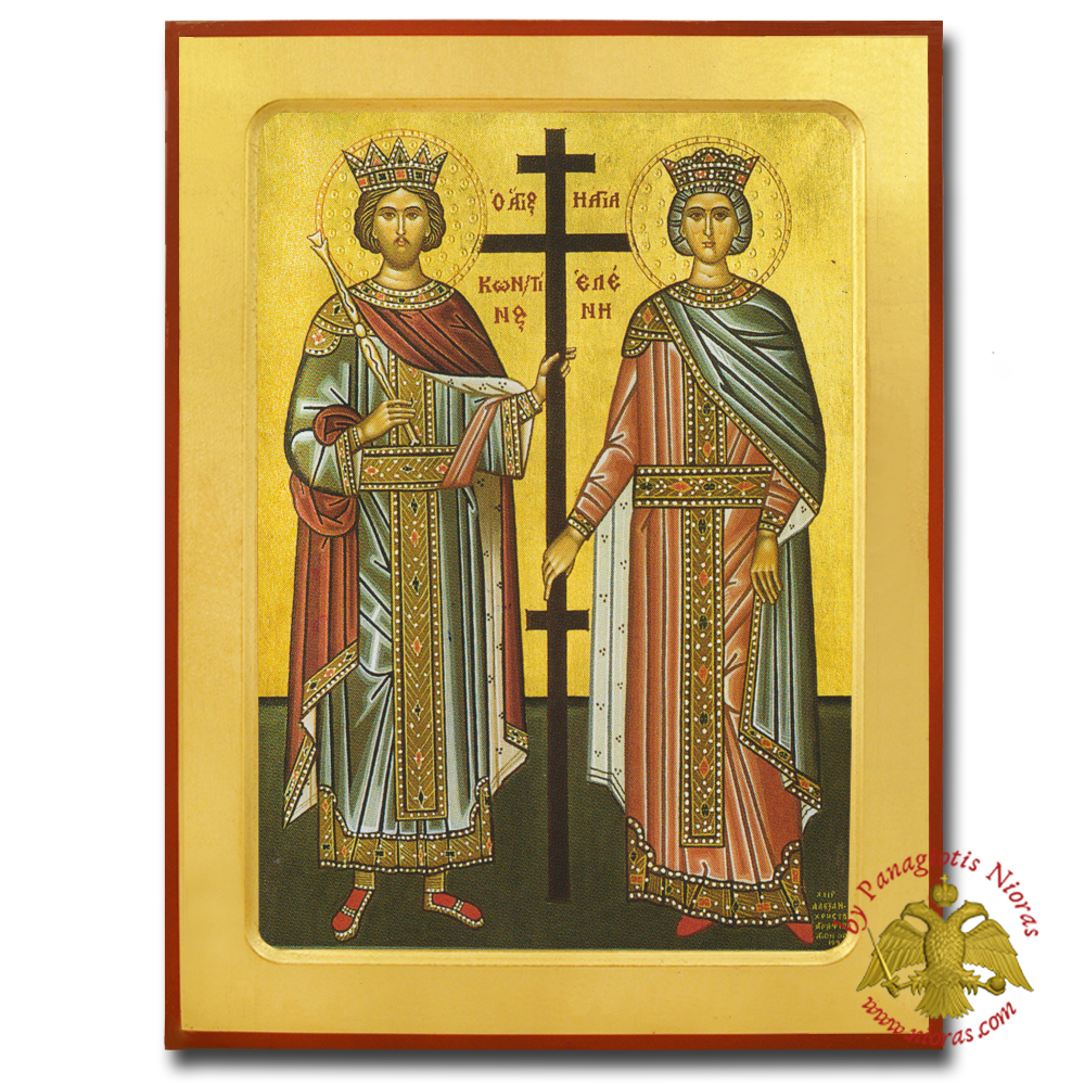 Saints Constantine and Helen Byzantine Wooden Icon