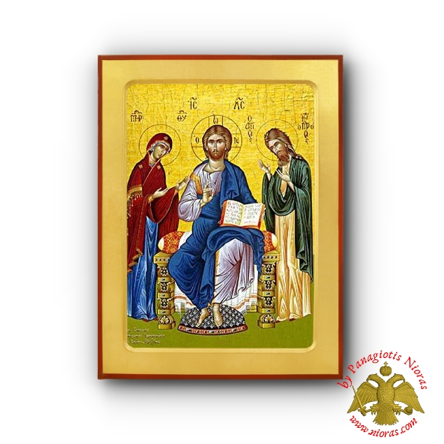 Christ Deisis Byzantine Wooden Icon Iconographer New Skete of Mount Athos